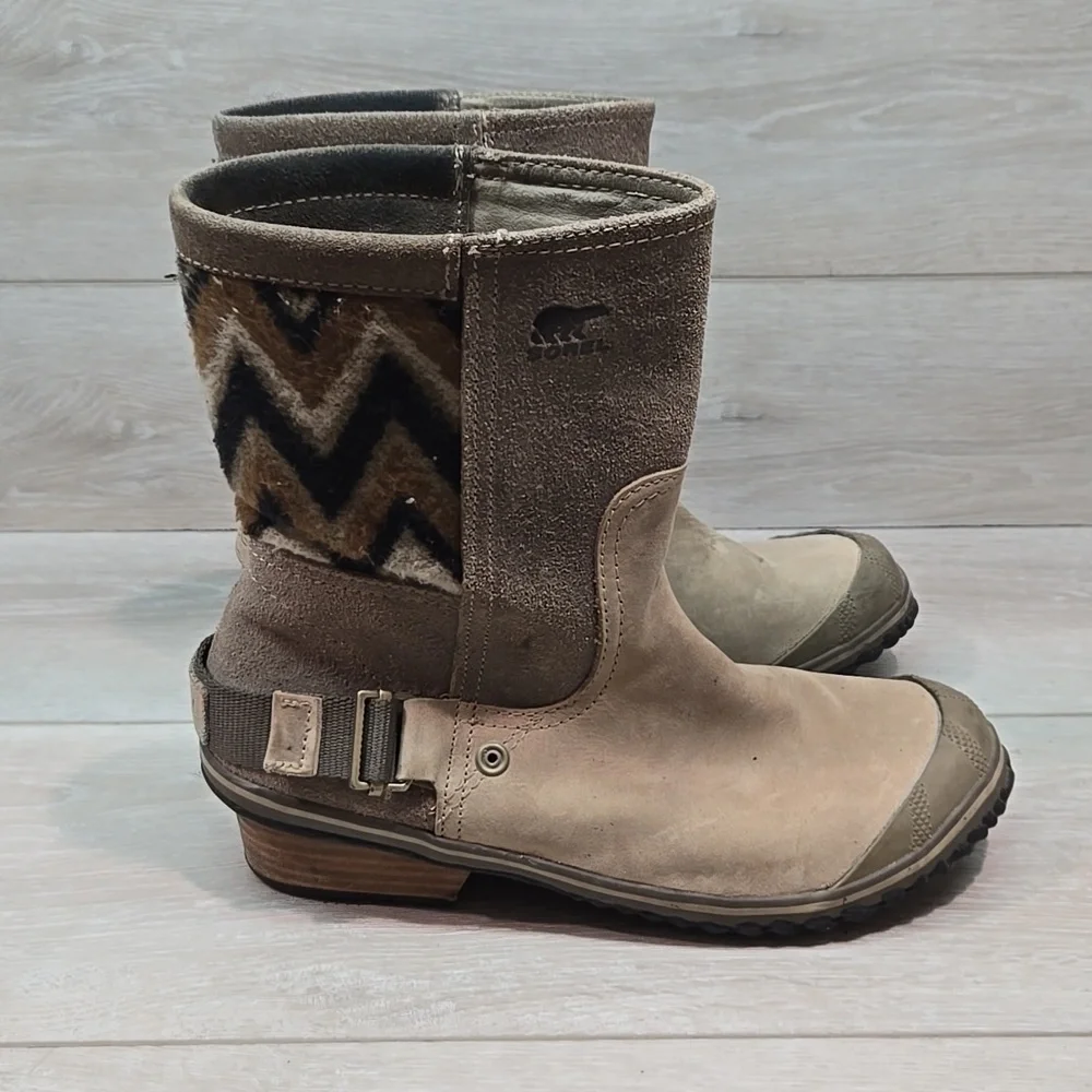 Sorel Women's Ankle Leather Rubber Tan&Brown Boots Shoes Sz 9